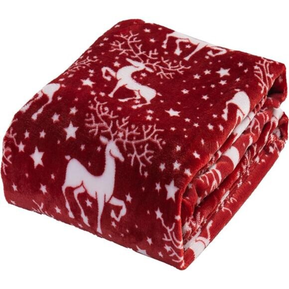 Velvet Touch Ultra Plush Christmas‎ Fleece Throw, 50x60, Reindeer & Stars Print - Picture 2 of 7